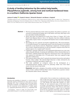 A Study of Landing Behaviour by the Walnut Twig Beetle, Pityophthorus Juglandis, Among Host and Nonhost Hardwood Trees in a Northern California Riparian Forest