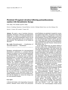 Persistent ST-Segment Elevation Following Pericardiocentesis: Caution with Thrombolytic Therapy