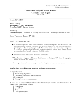 Macro Report Comparative Study of Electoral Systems Module 3: Macro Report June 05, 2006