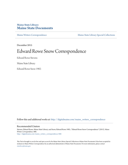 Edward Rowe Snow Correspondence Edward Rowe Stevens