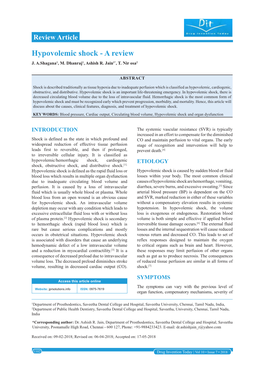 Hypovolemic Shock - a Review J