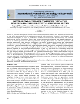 INSECT DIGESTIVE GLYCOSIDASES: STRATEGIES of PURIFICATION, BIOCHEMICAL PROPERTIES and POTENTIAL APPLICATIONS, a REVIEW Eugène J.P