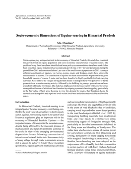 Socio-Economic Dimensions of Equine-Rearing in Himachal Pradesh