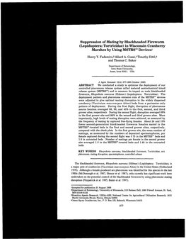 Suppression of Mating by Blackheaded Fireworm (Lepidoptera: Tortricidae) in Wisconsin Cranberry Marshes by Using Mstrsrmdevices1