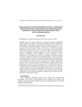 Integrated Water Monitoring System Applied by Siret River Basin Administration from Romania, Important Mechanism for the Protection of Water Resources