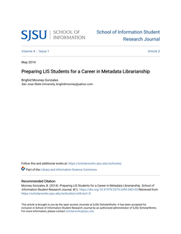 Preparing LIS Students for a Career in Metadata Librarianship