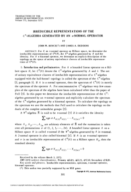 IRREDUCIBLE REPRESENTATIONS of the C*-ALGEBRA GENERATED by an Rz-NORMALOPERATOR