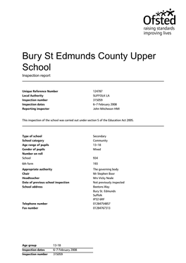 Bury St Edmunds County Upper School Inspection Report