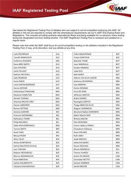 IAAF Registered Testing Pool