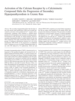 Activation of the Calcium Receptor by a Calcimimetic Compound Halts the Progression of Secondary Hyperparathyroidism in Uremic Rats