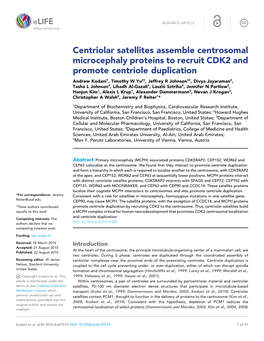 Centriolar Satellites Assemble Centrosomal Microcephaly Proteins