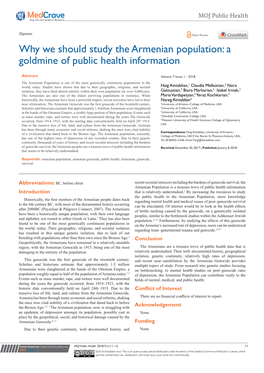 Why We Should Study the Armenian Population: a Goldmine of Public Health Information