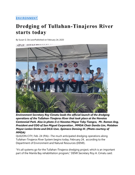 Dredging of Tullahan-Tinajeros River Starts Today