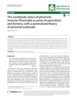 As Pests of Agriculture and Forestry, with a Generalised Theory of Phasmid Outbreaks Edward Baker*