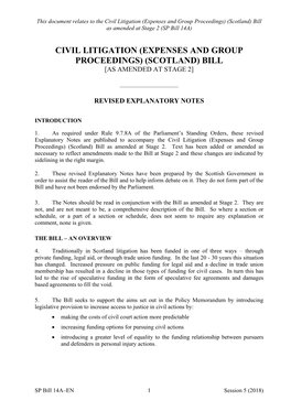 Civil Litigation (Expenses and Group Proceedings) (Scotland) Bill As Amended at Stage 2 (SP Bill 14A)