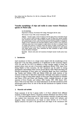 Vascular Morphology of Stipe and Rachis in Some Western Himalayan