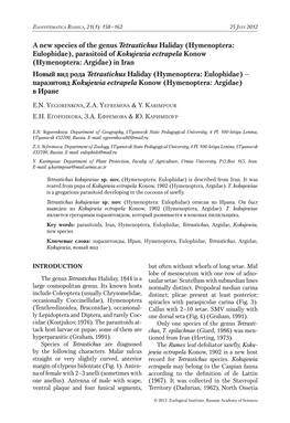 A New Species of the Genus Tetrastichus Haliday (Hymenoptera