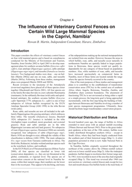 The Influence of Veterinary Control Fences on Certain Wild Large Mammal Species in the Caprivi, Namibia1 Rowan B