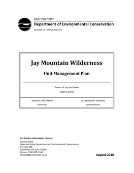 2010 Jay Mountain Wilderness Unit Management Plan