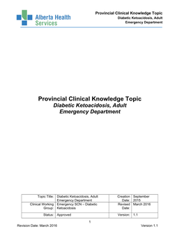 Diabetic Ketoacidosis, Adult Emergency Department