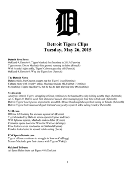 Detroit Tigers Clips Tuesday, May 26, 2015