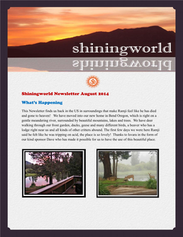 Shiningworld Newsletter August 2014 What's Happening