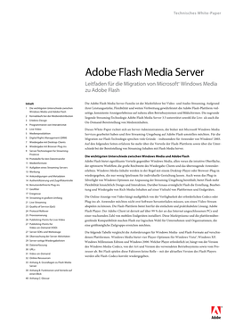 Adobe® Flash® Media Server Leitfaden Für Die Migration Von Microsoft® Windows Media Zu Adobe Flash