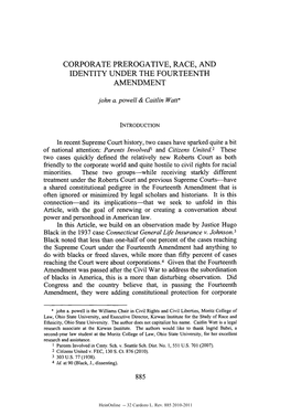 Corporate Prerogative, Race, and Identity Under the Fourteenth Amendment