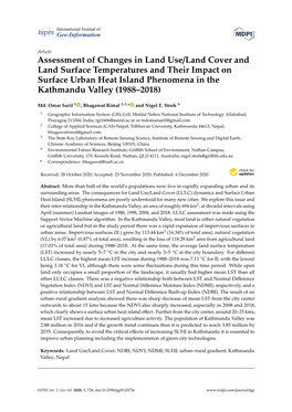 Assessment of Changes in Land Use/Land Cover and Land Surface Temperatures and Their Impact on Surface Urban Heat Island Phenomena in the Kathmandu Valley (1988–2018)