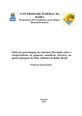 UNIVERSIDADE FEDERAL DA BAHIA Programa De Pós-Graduação Em Ecologia E Biomonitoramento