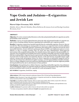 Vape Gods and Judaism—E-Cigarettes and Jewish Law