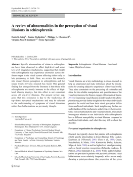 A Review of Abnormalities in the Perception of Visual Illusions in Schizophrenia