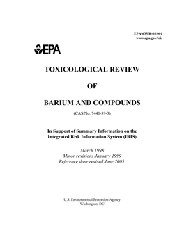 Toxicological Review of Barium and Compounds (Cas No. 7440-39-3)