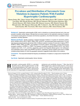 Prevalence and Distribution of Sarcomeric Gene Mutations in Japanese Patients with Familial Hypertrophic Cardiomyopathy