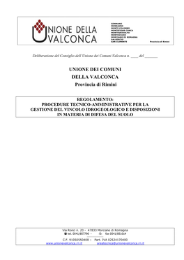 UNIONE DEI COMUNI DELLA VALCONCA Provincia Di Rimini