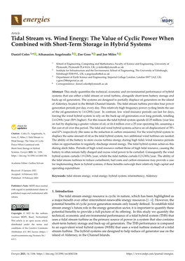 Tidal Stream Vs. Wind Energy: the Value of Cyclic Power When Combined with Short-Term Storage in Hybrid Systems
