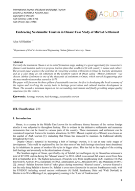 Embracing Sustainable Tourism in Oman: Case Study of Mirbat Settlement