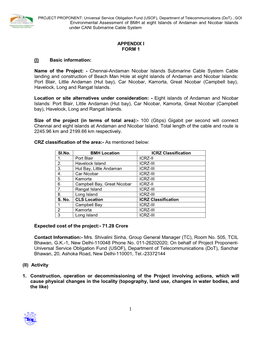 APPENDIX I FORM 1 (I) Basic Information: Name of the Project