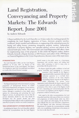 Land Registration, Conveyancing and Property Markets: the Edwards Report, June 2001 by Andrew Edwards
