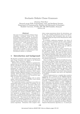 Stochastic Definite Clause Grammars