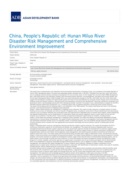 Hunan Miluo River Disaster Risk Management and Comprehensive Environment Improvement
