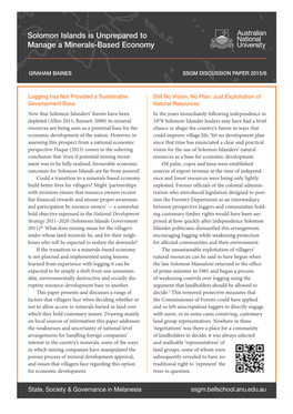 Solomon Islands Is Unprepared to Manage a Minerals-Based Economy