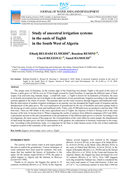 Study of Ancestral Irrigation Systems in the Oasis of Taghit in the South West of Algeria