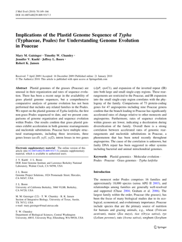 Implications of the Plastid Genome Sequence of Typha (Typhaceae, Poales) for Understanding Genome Evolution in Poaceae