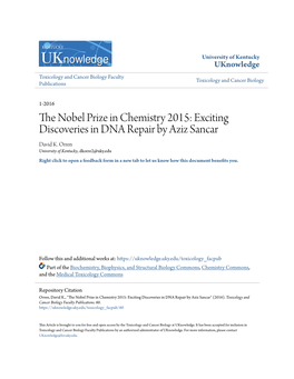 Exciting Discoveries in DNA Repair by Aziz Sancar David K