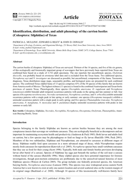 Identification, Distribution, and Adult Phenology of the Carrion Beetles (Coleoptera: Silphidae) of Texas