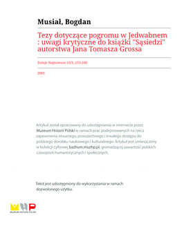 Tezy Dotyczące Pogromu W Jedwabnem