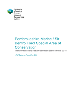Pembrokeshire Marine / Sir Benfro Forol Special Area of Conservation Indicative Site Level Feature Condition Assessments 2018