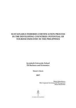 Sustainable Fisheries Certification Process in the Developing Countries: Potential of Tourism Industry in the Philippines