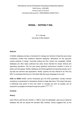 Nosql - Notonly Sql